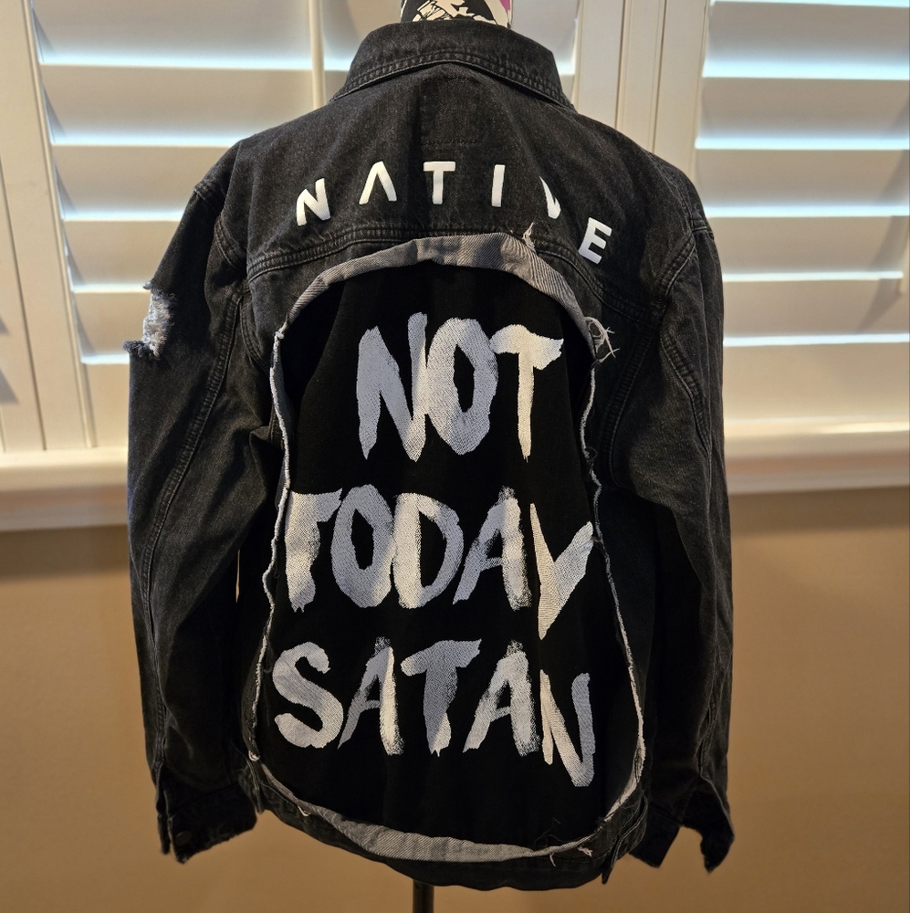 Not Today Satan Native Denim Jacket L